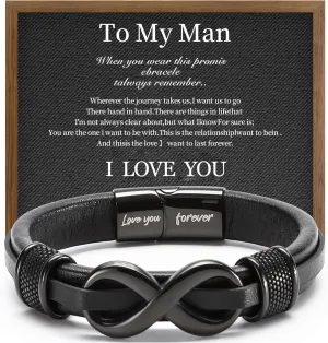 Stylish Mens Bracelet with Engraved 'Love You Forever'  Premium Leather Bracelet for Men  Adjustable, Durable & Comfortable Wristband for Husband, Boyfriend