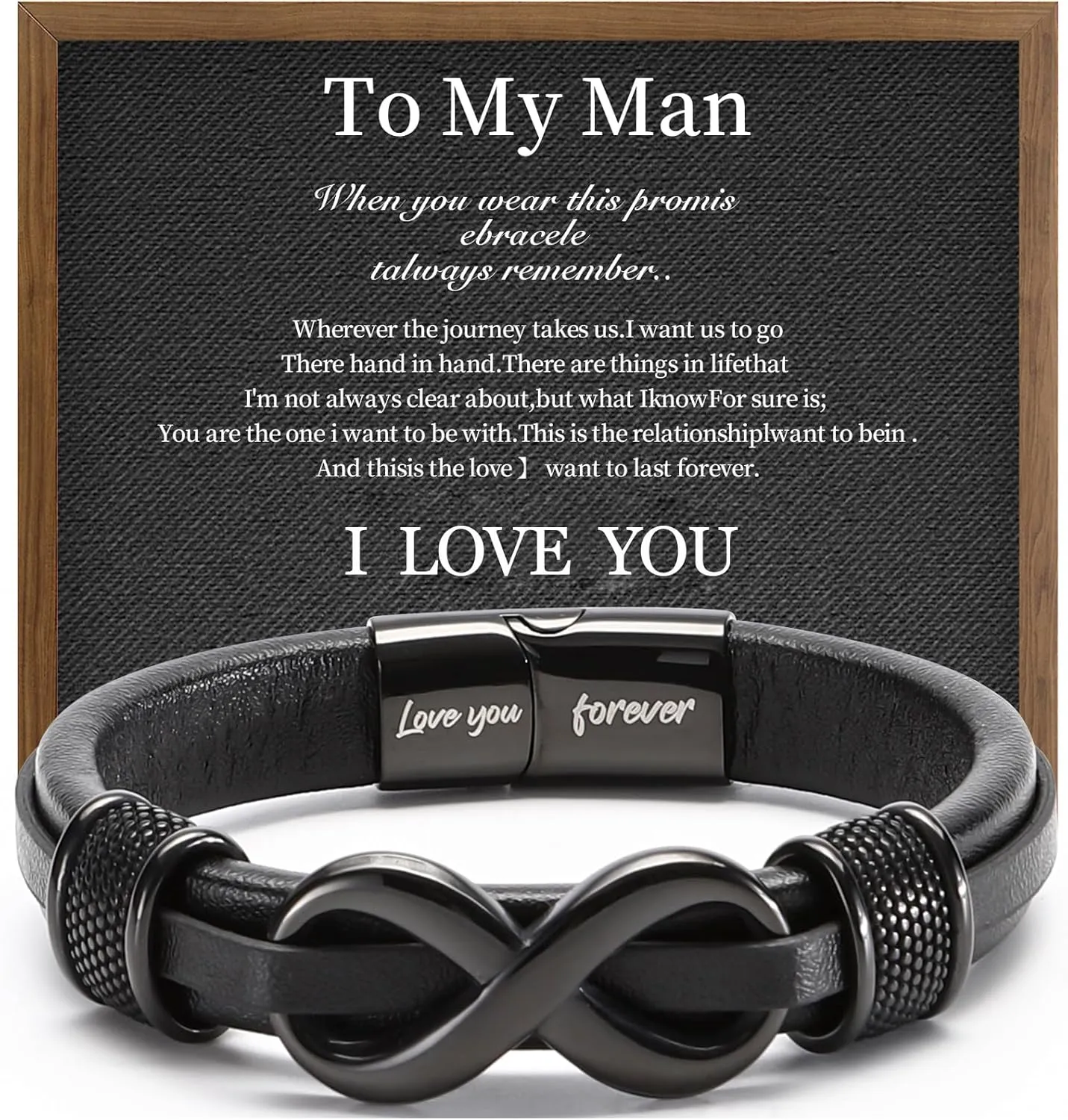 Stylish Mens Bracelet with Engraved 'Love You Forever'  Premium Leather Bracelet for Men  Adjustable, Durable & Comfortable Wristband for Husband, Boyfriend
