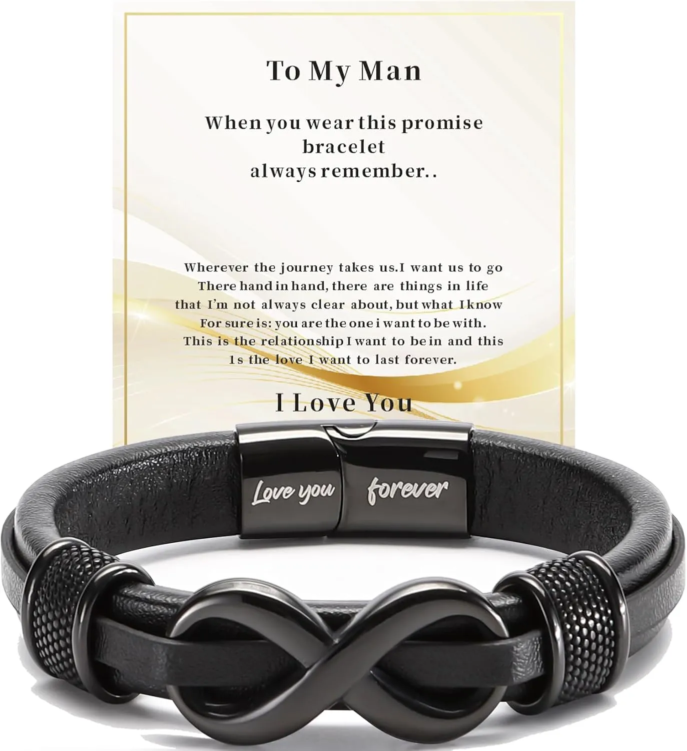Stylish Mens Bracelet with Engraved 'Love You Forever'  Premium Leather Bracelet for Men  Adjustable, Durable & Comfortable Wristband for Husband, Boyfriend