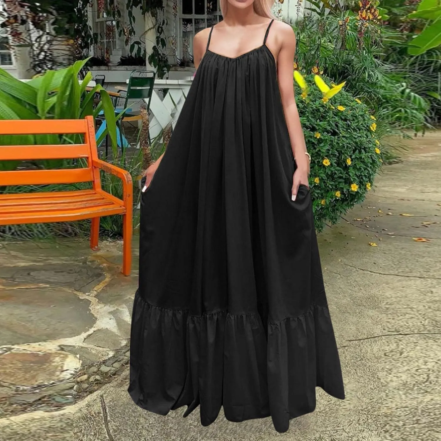 Summer Dresses for Women 2025 Casual Spring Spaghetti Straps Backless Sleeveless Boho Sundresses Beach Vacation Maxi Dress
