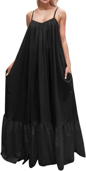 Summer Dresses for Women 2025 Casual Spring Spaghetti Straps Backless Sleeveless Boho Sundresses Beach Vacation Maxi Dress