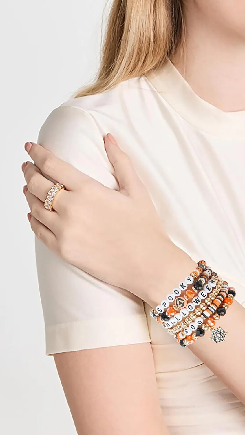 Summer Surfer Heishi Bracelet Set for Women Stackable Gold Clay Ploymer Bead Stretch Pink Beach Layering Bracelets Jewelry