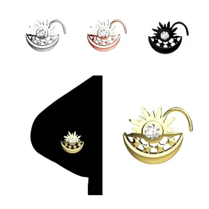 Sun & Moon Nose Ring Studs 22KT Gold Plated Nose Ring Unique Nose Ring