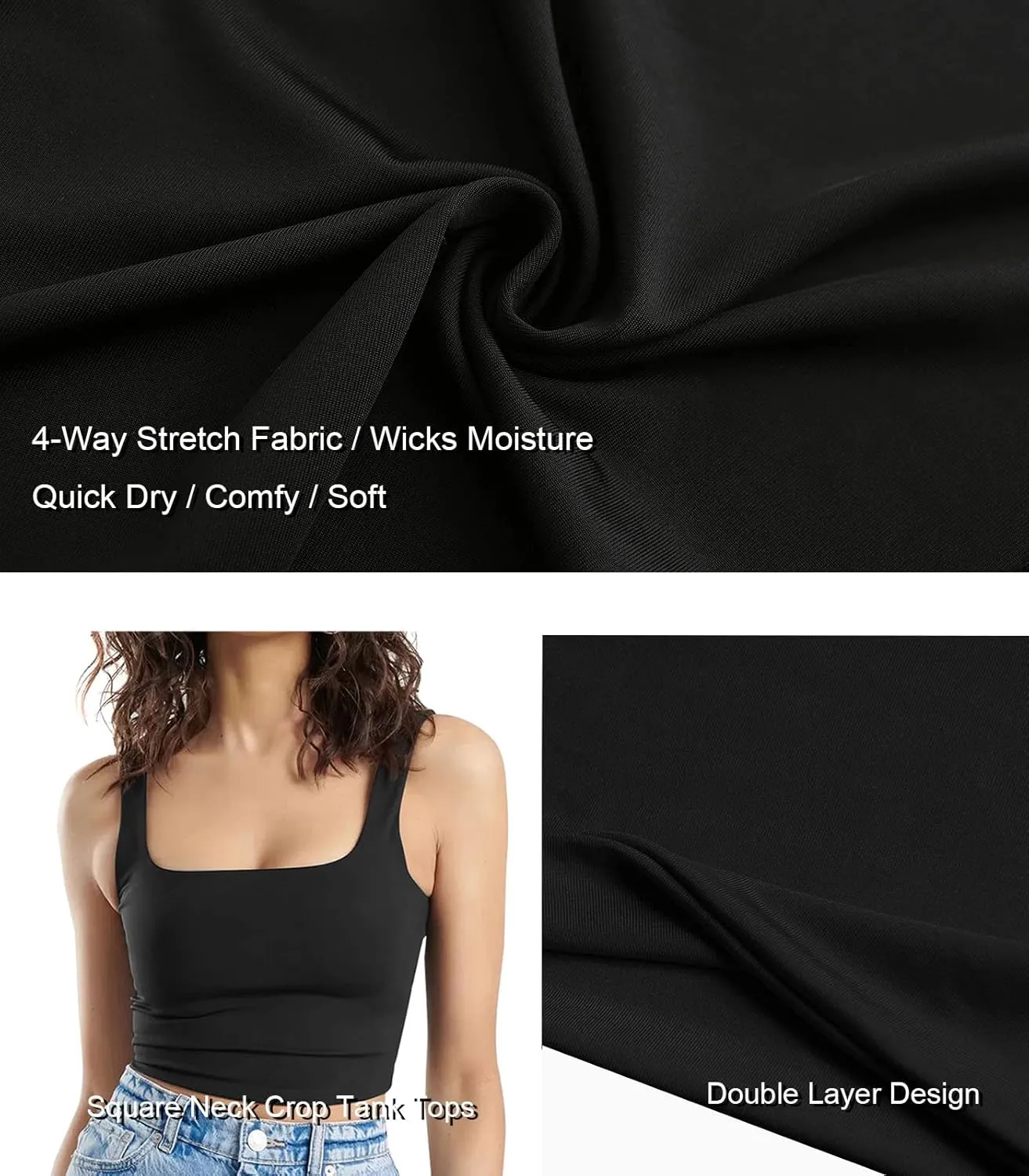 SUNDELL 3 Pack Crop Tank Tops for Women Casual Sleeveless Crop Tops Double Layer Cropped Yoga Workout Tops