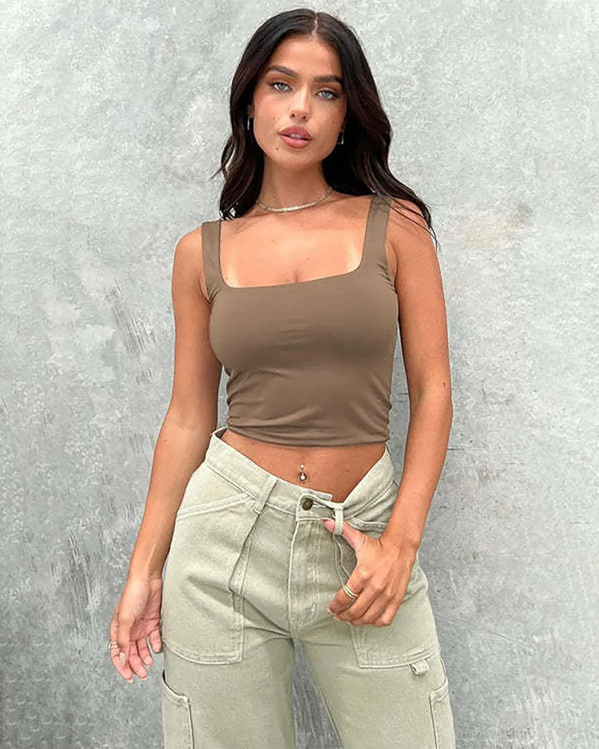 SUNDELL 3 Pack Crop Tank Tops for Women Casual Sleeveless Crop Tops Double Layer Cropped Yoga Workout Tops
