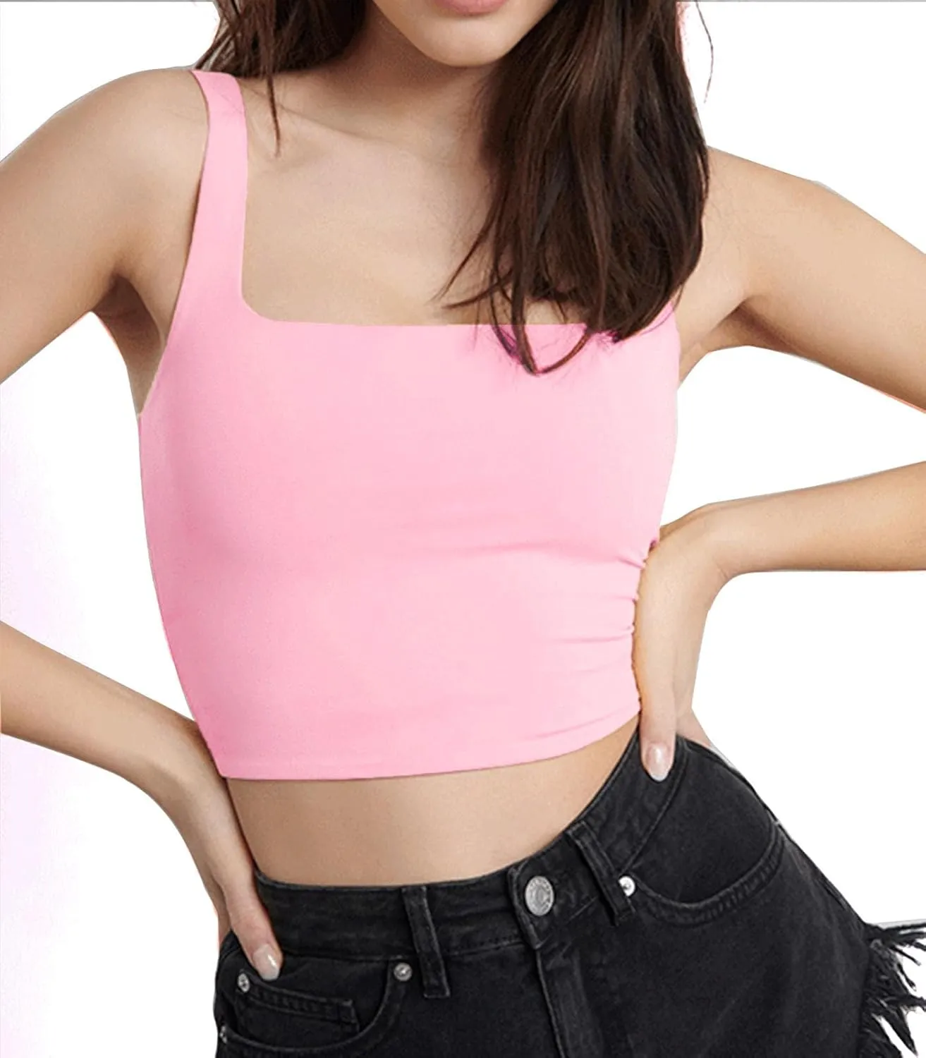 SUNDELL 3 Pack Crop Tank Tops for Women Casual Sleeveless Crop Tops Double Layer Cropped Yoga Workout Tops