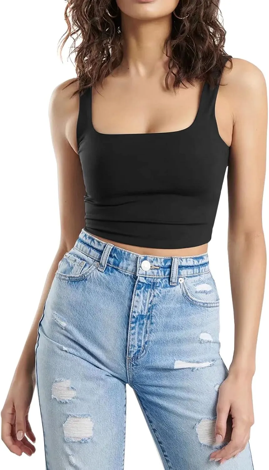 SUNDELL 3 Pack Crop Tank Tops for Women Casual Sleeveless Crop Tops Double Layer Cropped Yoga Workout Tops