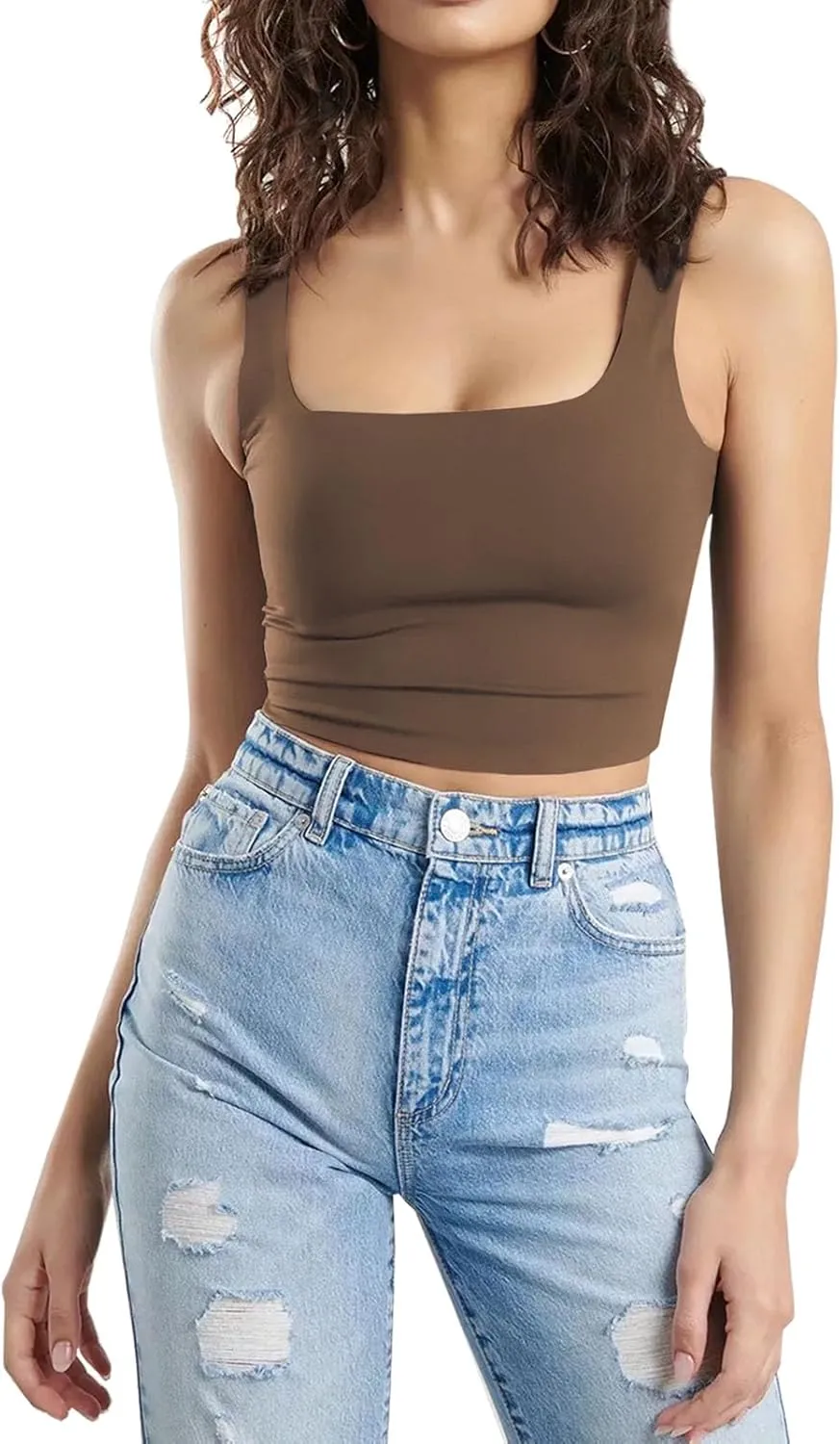 SUNDELL 3 Pack Crop Tank Tops for Women Casual Sleeveless Crop Tops Double Layer Cropped Yoga Workout Tops