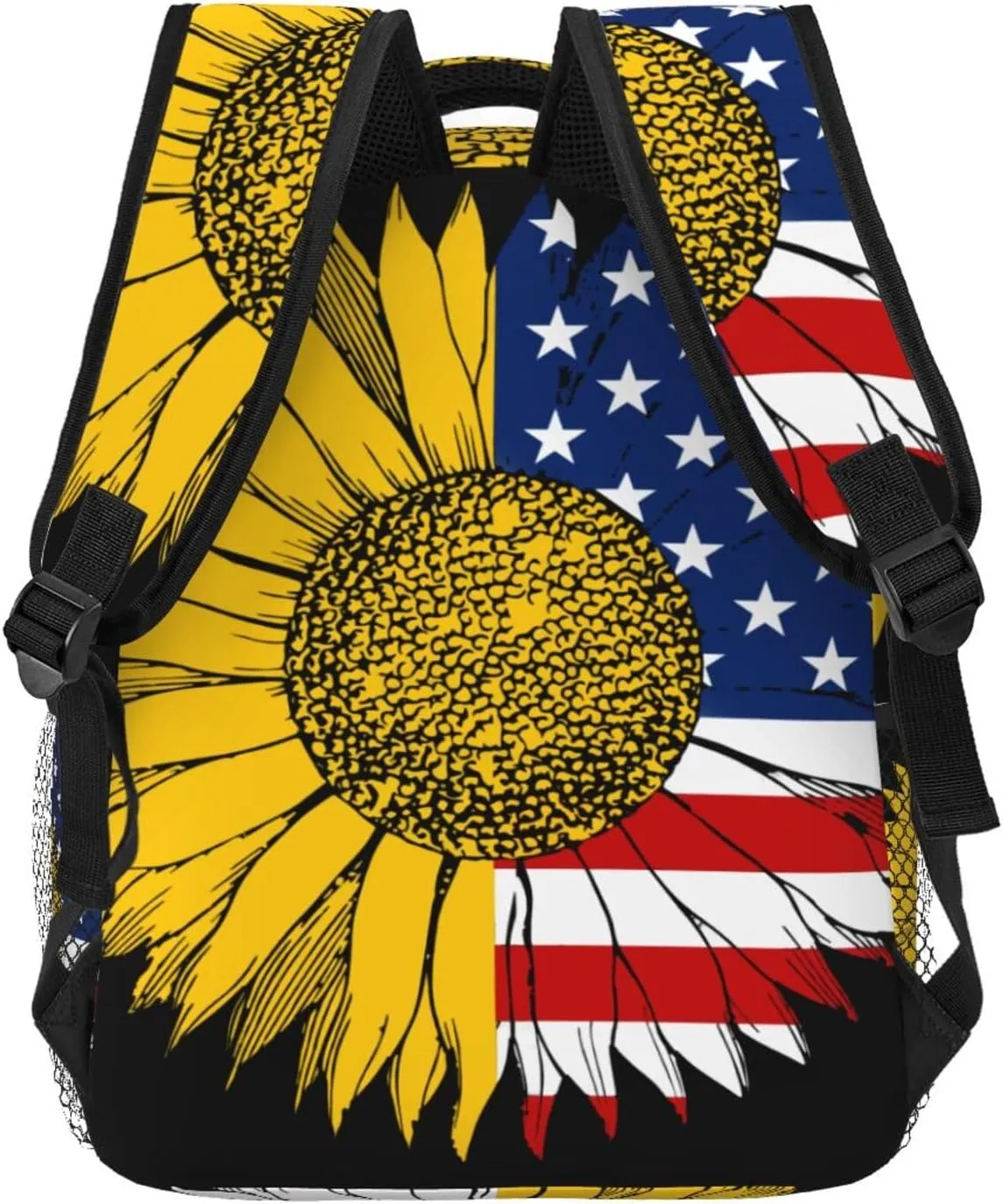 Sunflower American Flag Backpacks 15in Laptop Backpack Multipurpose Double Shoulder Bag For Men Women Gifts