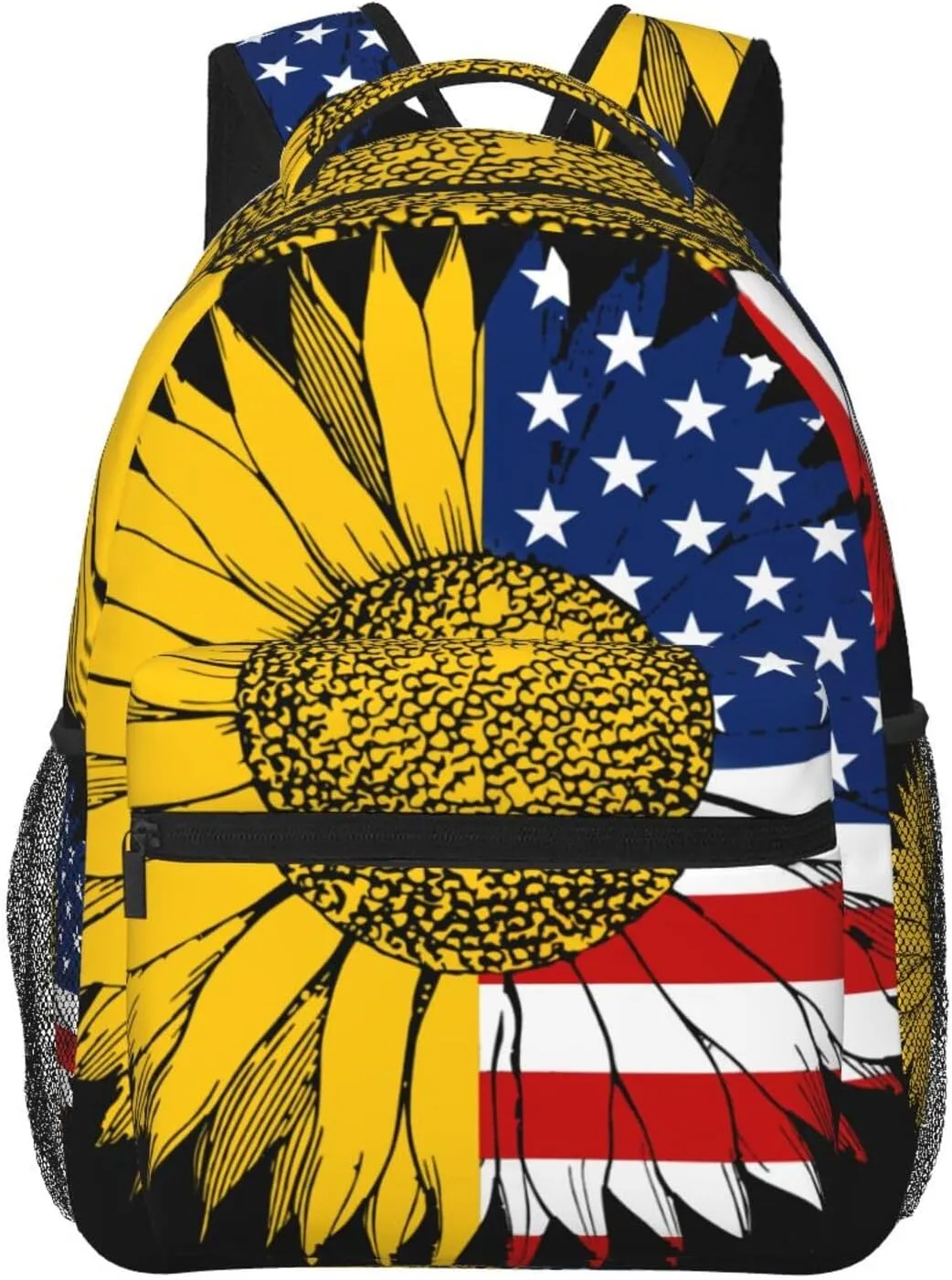 Sunflower American Flag Backpacks 15in Laptop Backpack Multipurpose Double Shoulder Bag For Men Women Gifts