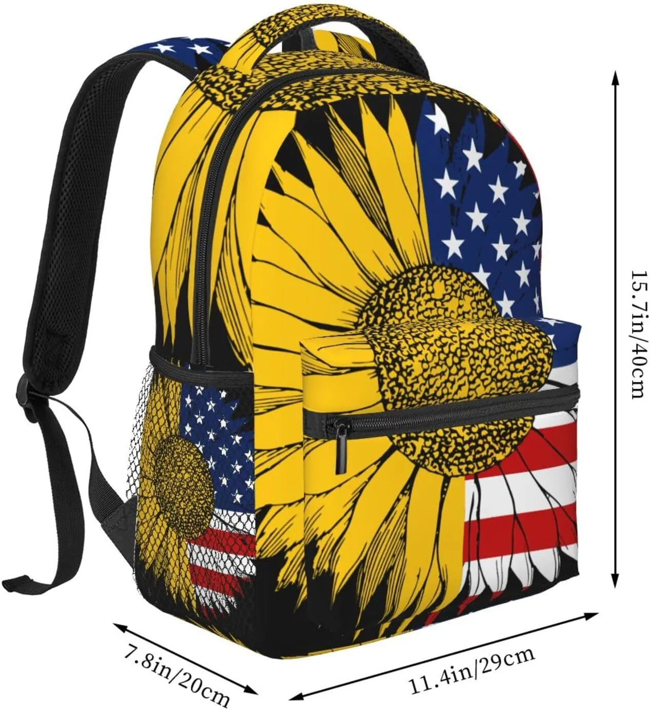 Sunflower American Flag Backpacks 15in Laptop Backpack Multipurpose Double Shoulder Bag For Men Women Gifts