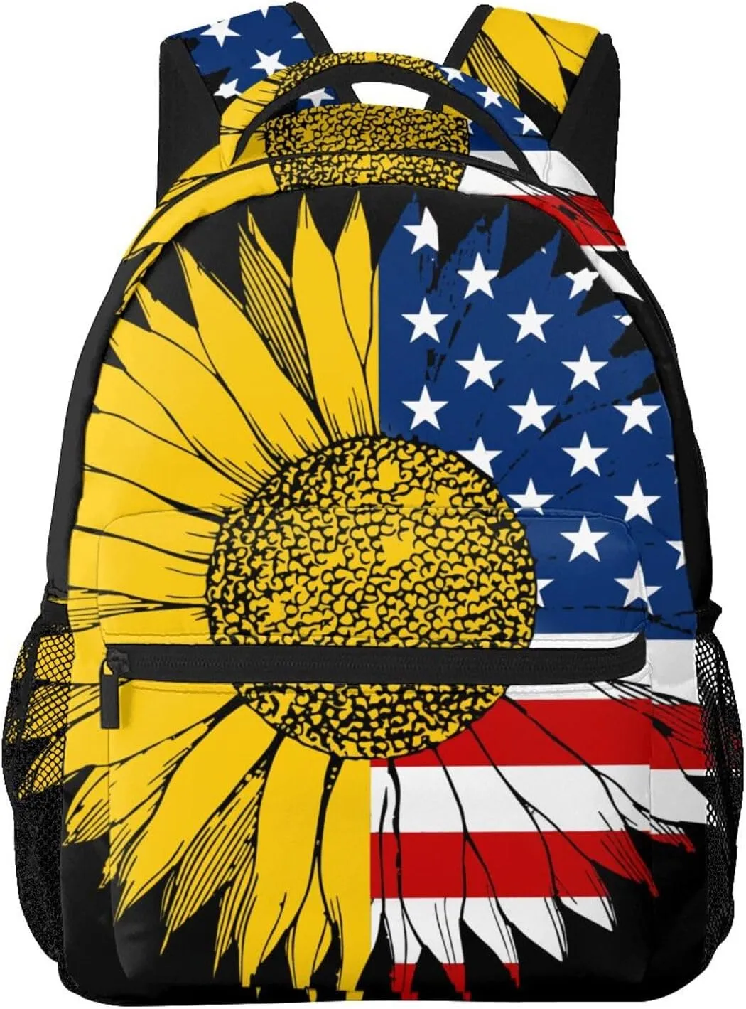 Sunflower American Flag Backpacks 15in Laptop Backpack Multipurpose Double Shoulder Bag For Men Women Gifts