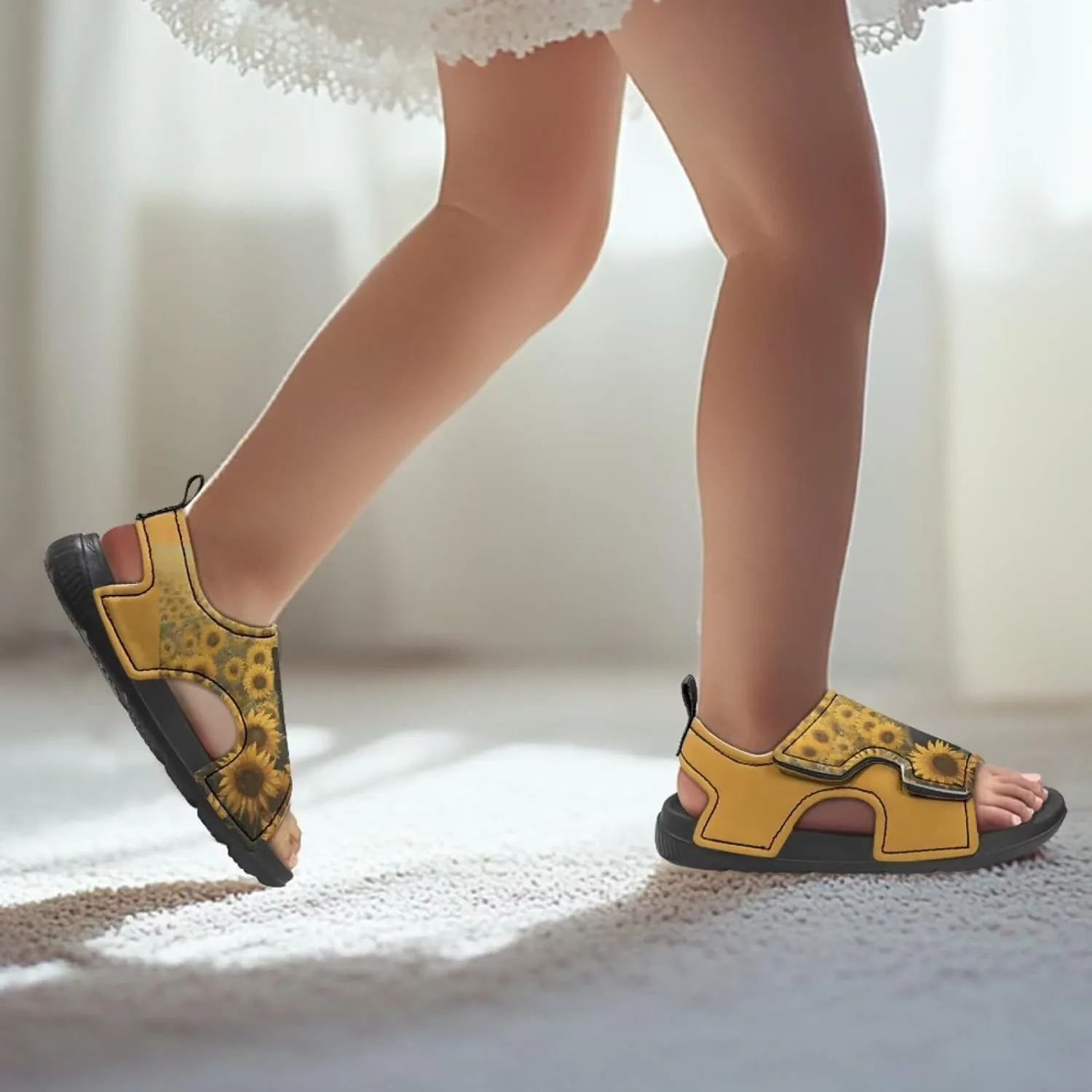 Sunflower Cow Sandals Boys Sport Athletic Hiking Sandals Lightweight Open Toe Summer Beach Water Shoes for Toddler Kids