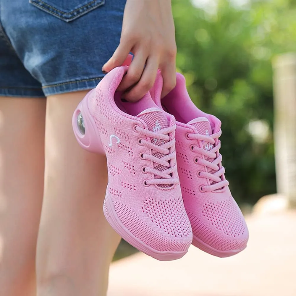 SWDZM Women's Jazz Shoes Lace-up Sneakers Breathable Air Cushion Split Sole Athletic Walking Dancing Shoes,Model T01