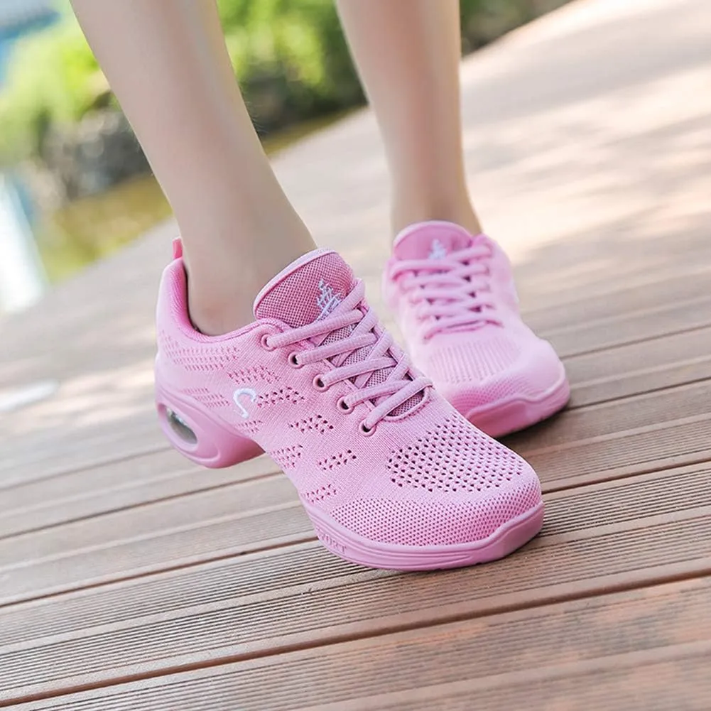 SWDZM Women's Jazz Shoes Lace-up Sneakers Breathable Air Cushion Split Sole Athletic Walking Dancing Shoes,Model T01