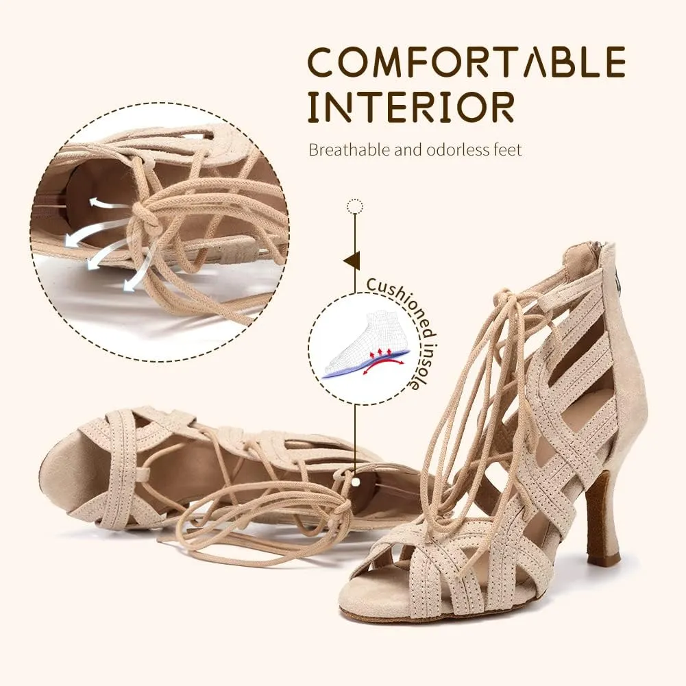 SWDZM Women's Peep Toe Ballroom Dance Boots Ankle Latin Salsa Dance Dress Shoes