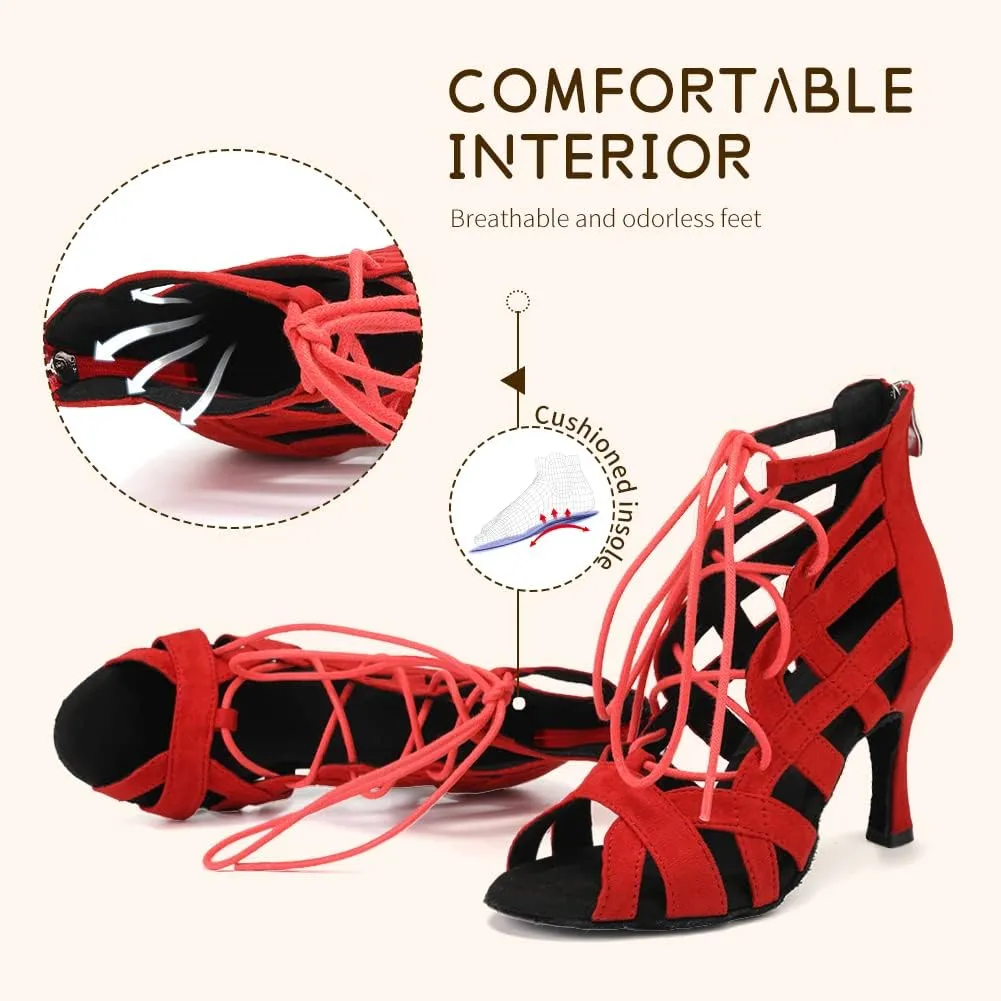 SWDZM Women's Peep Toe Ballroom Dance Boots Ankle Latin Salsa Dance Dress Shoes