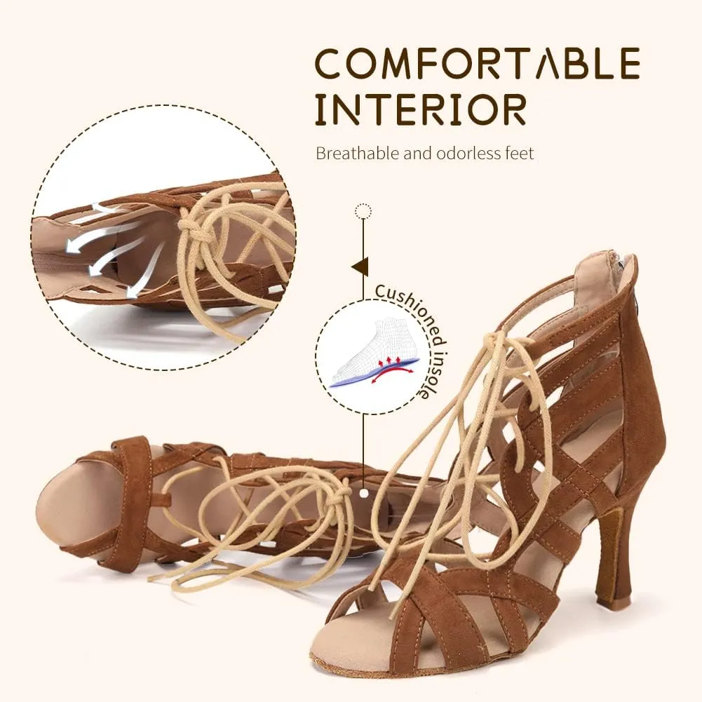 SWDZM Women's Peep Toe Ballroom Dance Boots Ankle Latin Salsa Dance Dress Shoes