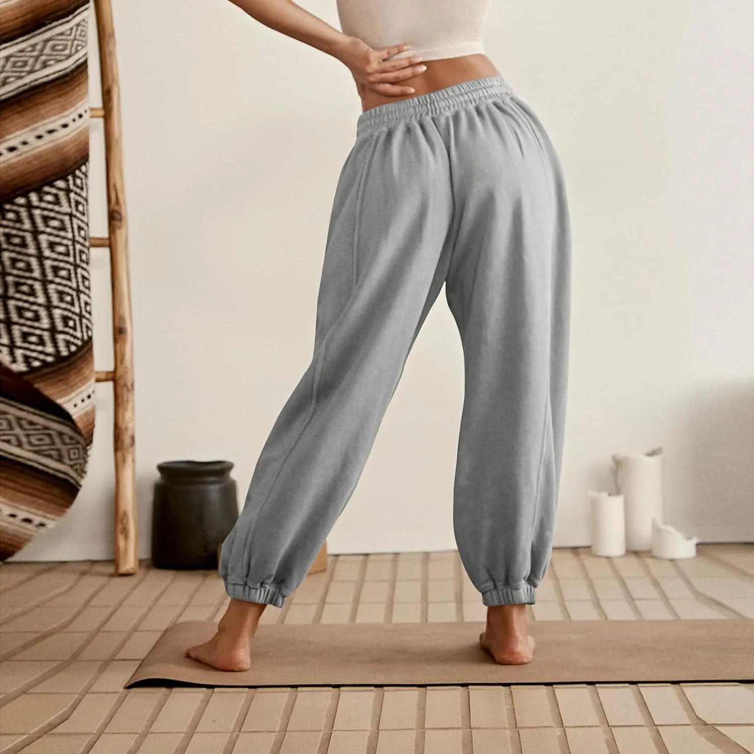 Sweatpants Women Tall Jogger Fall Work Pants Lounge Elastic Waist Drawstring Casual Trouser Pants with Pocket 2024