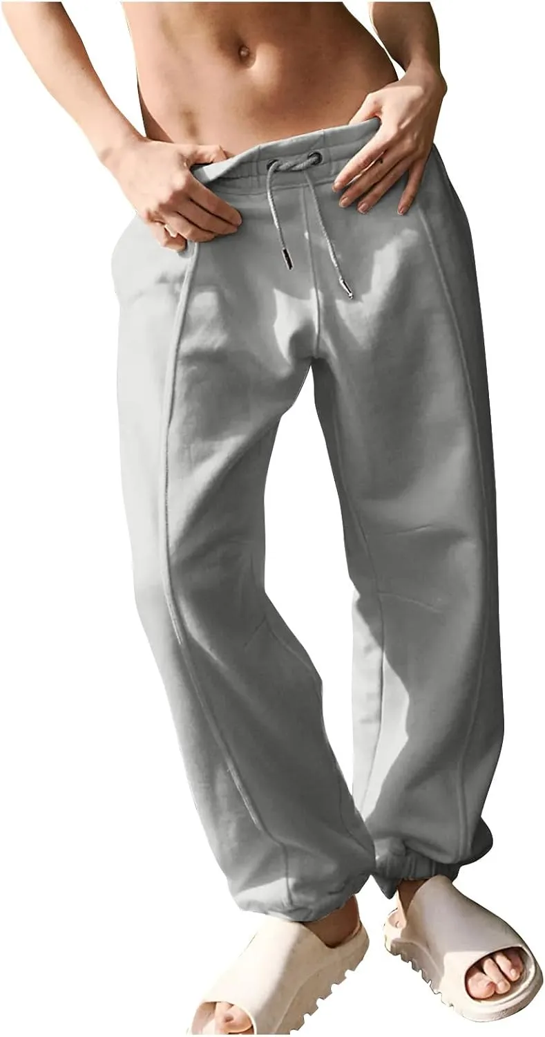 Sweatpants Women Tall Jogger Fall Work Pants Lounge Elastic Waist Drawstring Casual Trouser Pants with Pocket 2024