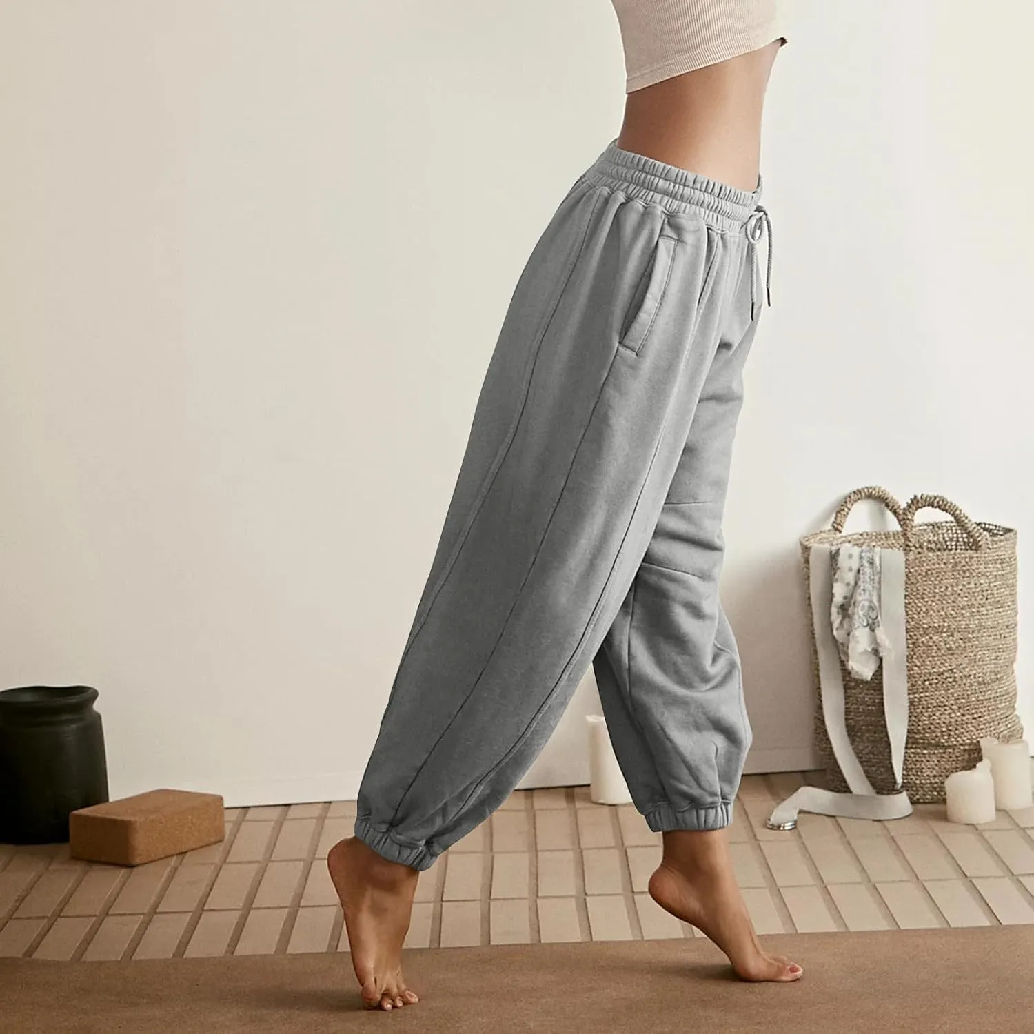 Sweatpants Women Tall Jogger Fall Work Pants Lounge Elastic Waist Drawstring Casual Trouser Pants with Pocket 2024