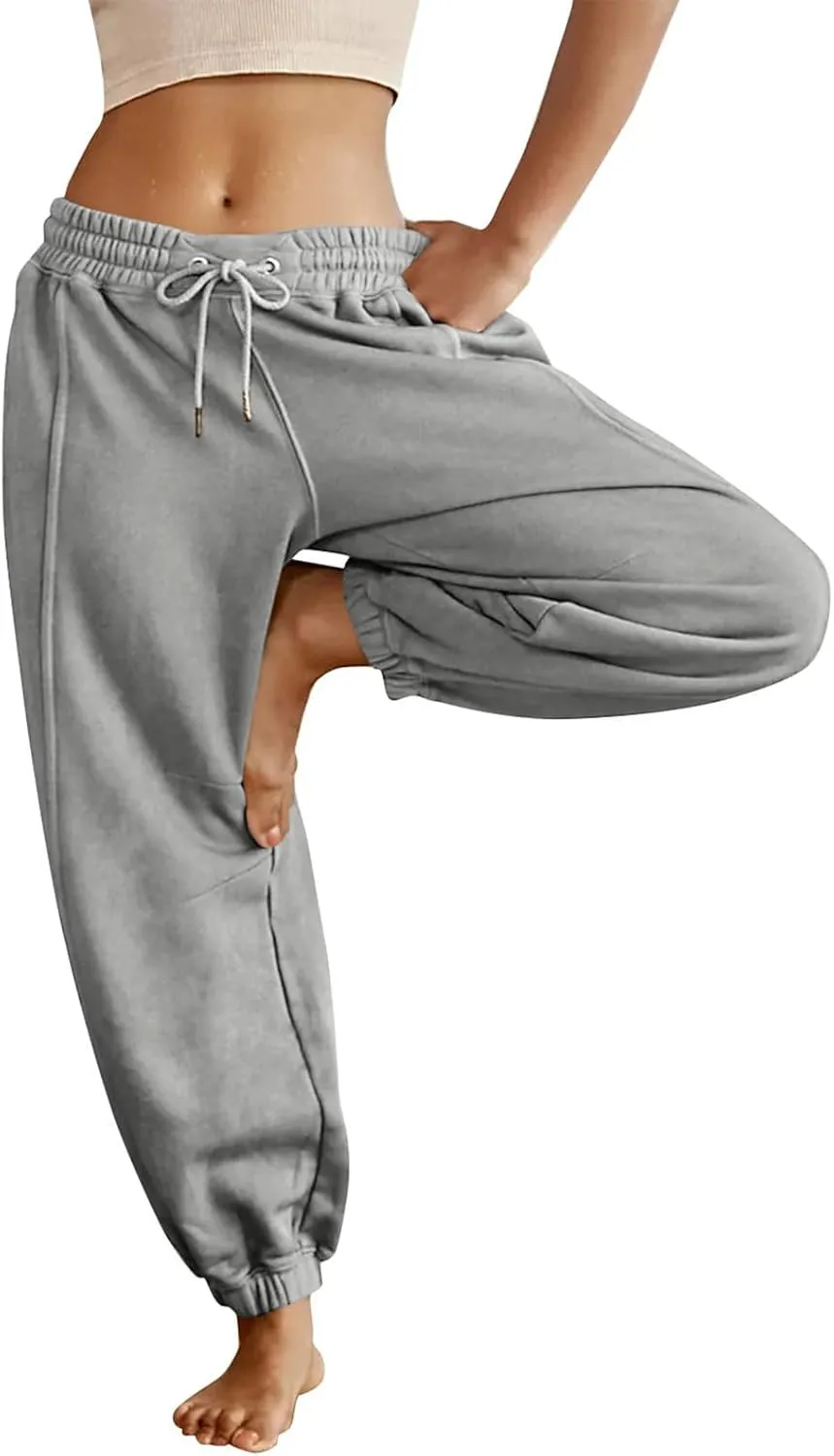 Sweatpants Women Tall Jogger Fall Work Pants Lounge Elastic Waist Drawstring Casual Trouser Pants with Pocket 2024