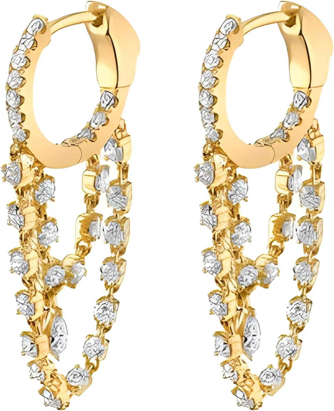 Tassel Chain Huggie Drop Dangle Earrings for Women Teen Cubic Zirconia Inlaid Chain Small Hoop Earrings