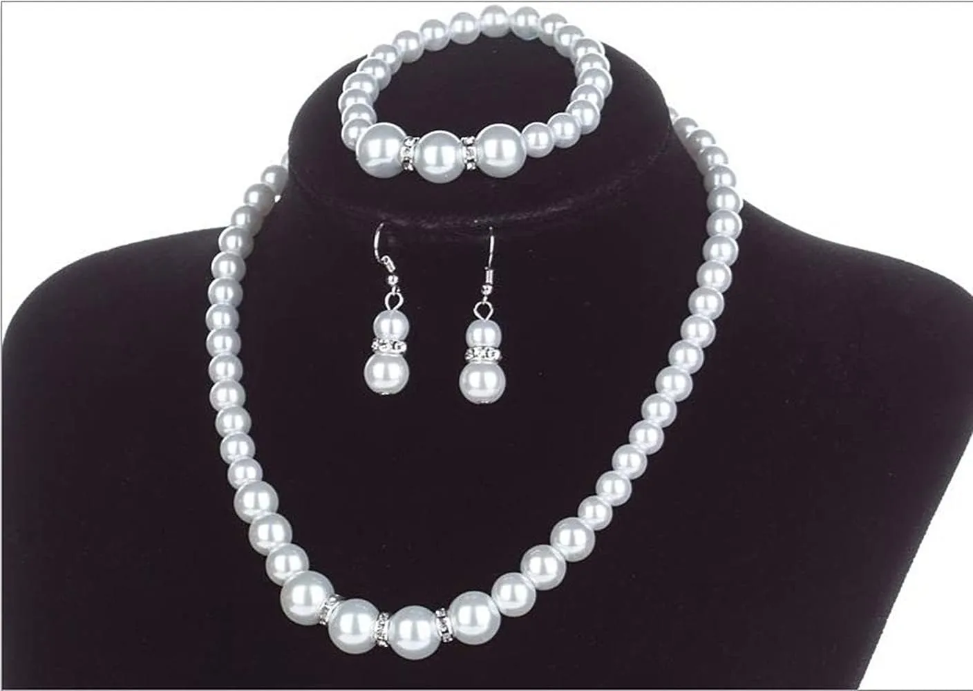 tenghong2021 Fashion Classic Faux Pearl Red Carnelian Jewelry Set Necklace Bracelet Earrings for Women