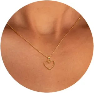 Tewiky Cute Heart Necklace Tiny 14k Gold Heart Pendant Choker Necklaces Small Gold Love Open Heart Chain Necklace for Women Dainty Gold Necklace Gifts for Her
