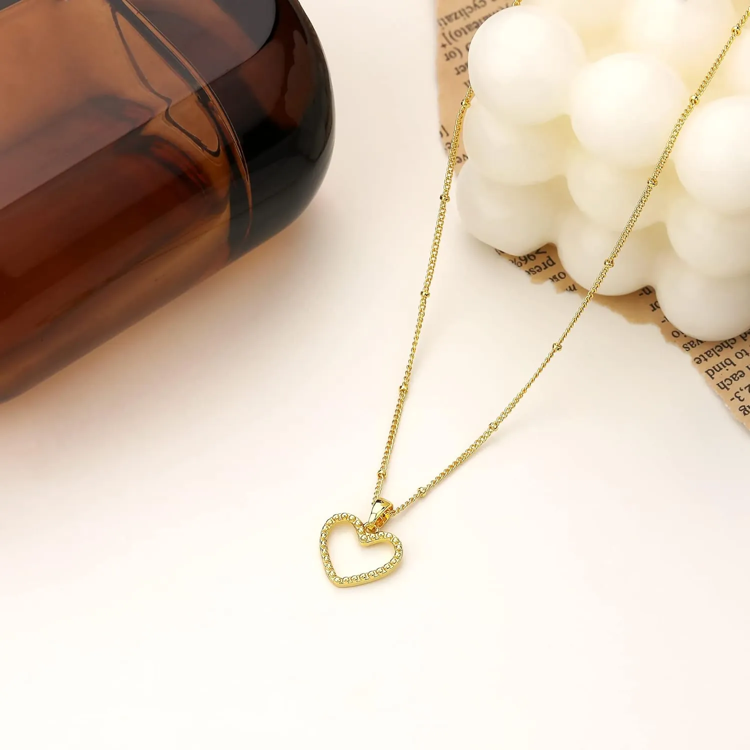 Tewiky Cute Heart Necklace Tiny 14k Gold Heart Pendant Choker Necklaces Small Gold Love Open Heart Chain Necklace for Women Dainty Gold Necklace Gifts for Her
