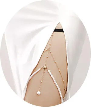 Thigh Chain Sexy Simulation Pearl Pendant Leg Chain Gold Silver Elastic Rope Versatile Women's Leg Rings Suitable for Parties