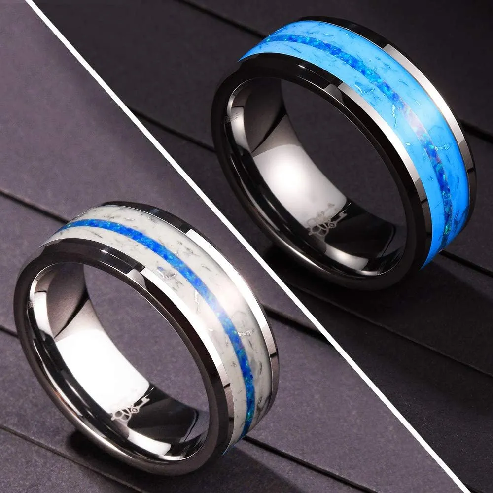 THREE KEYS JEWELRY Glows at Night Tungsten Ring for Men Unique Band Luminous in the Dark