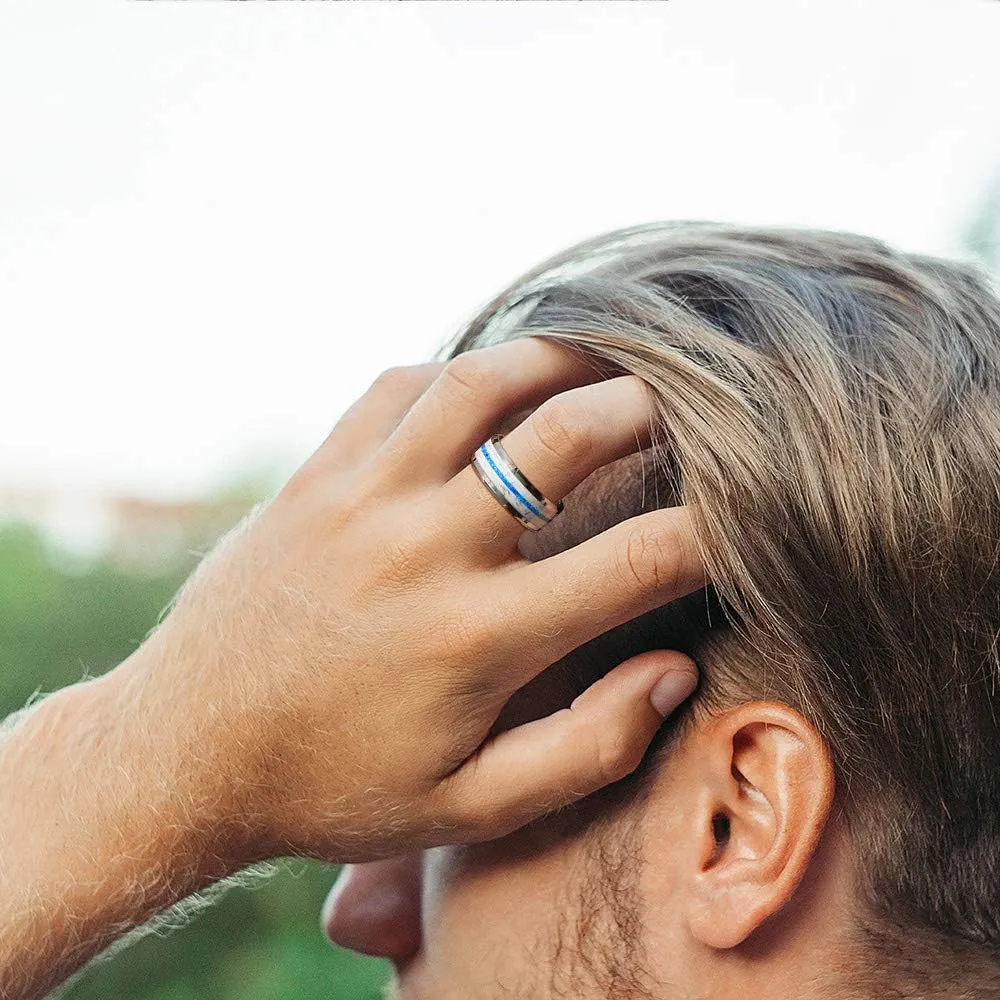 THREE KEYS JEWELRY Glows at Night Tungsten Ring for Men Unique Band Luminous in the Dark