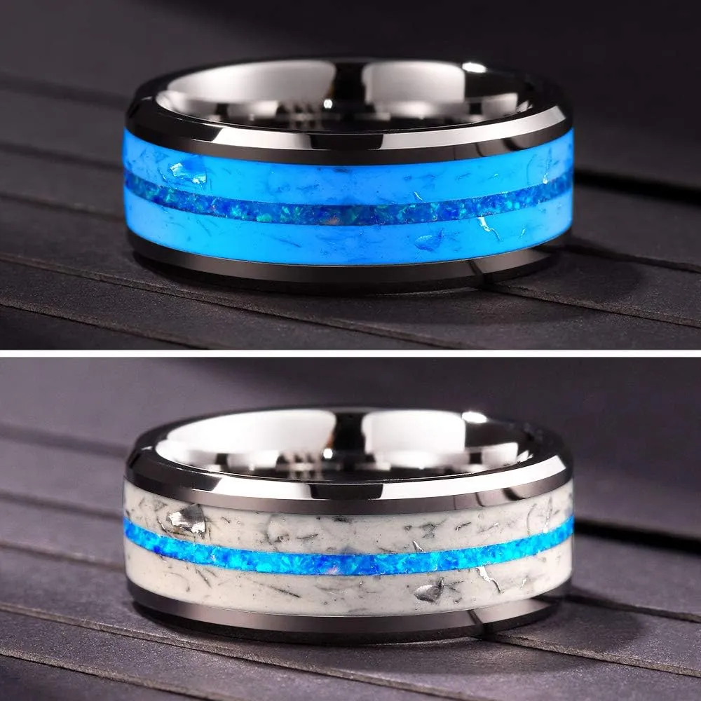 THREE KEYS JEWELRY Glows at Night Tungsten Ring for Men Unique Band Luminous in the Dark