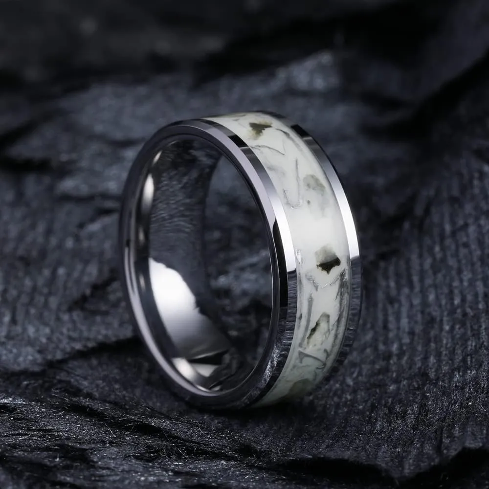 THREE KEYS JEWELRY Glows at Night Tungsten Ring for Men Unique Band Luminous in the Dark