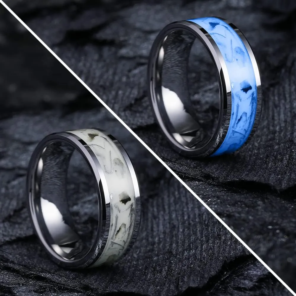 THREE KEYS JEWELRY Glows at Night Tungsten Ring for Men Unique Band Luminous in the Dark