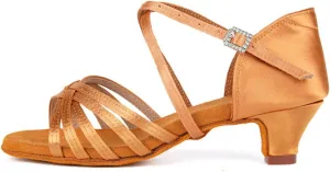 TINRYMX Girls&Women Latin Dance Shoes Silk Ballroom Salsa Tango Professional Performance Practice Dance Shoes, ZSXGG-Brown-4,US 12.5