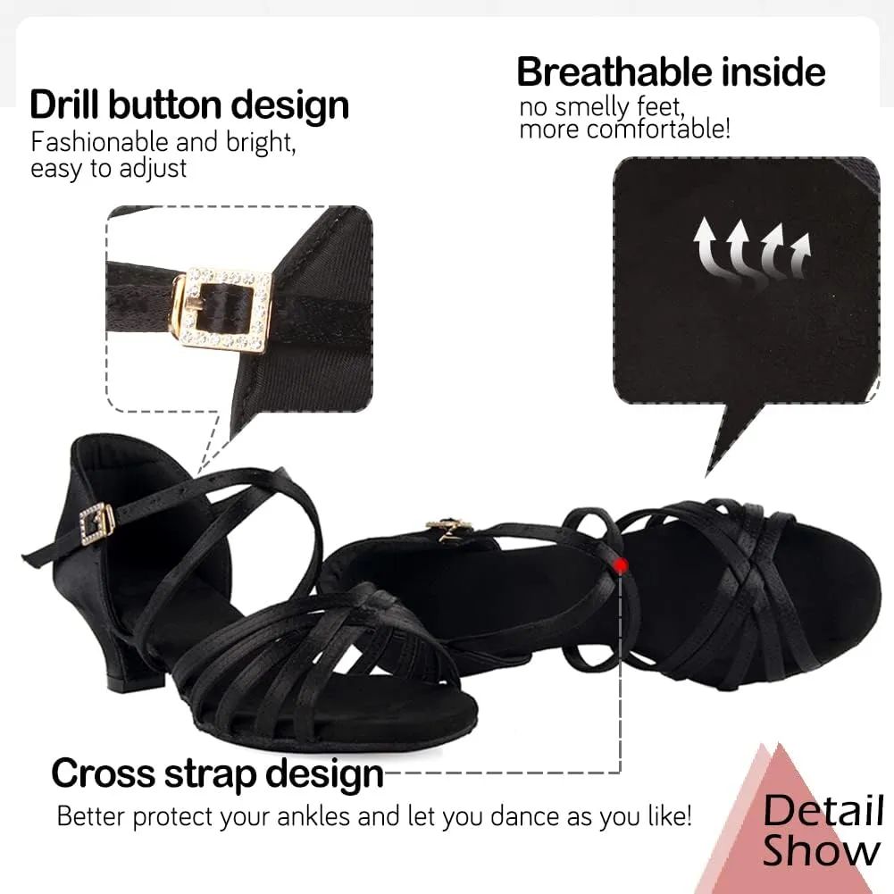TINRYMX Girls&Women Latin Dance Shoes Silk Ballroom Salsa Tango Professional Performance Practice Dance Shoes,Model-SS-TL-ZSXGG/202