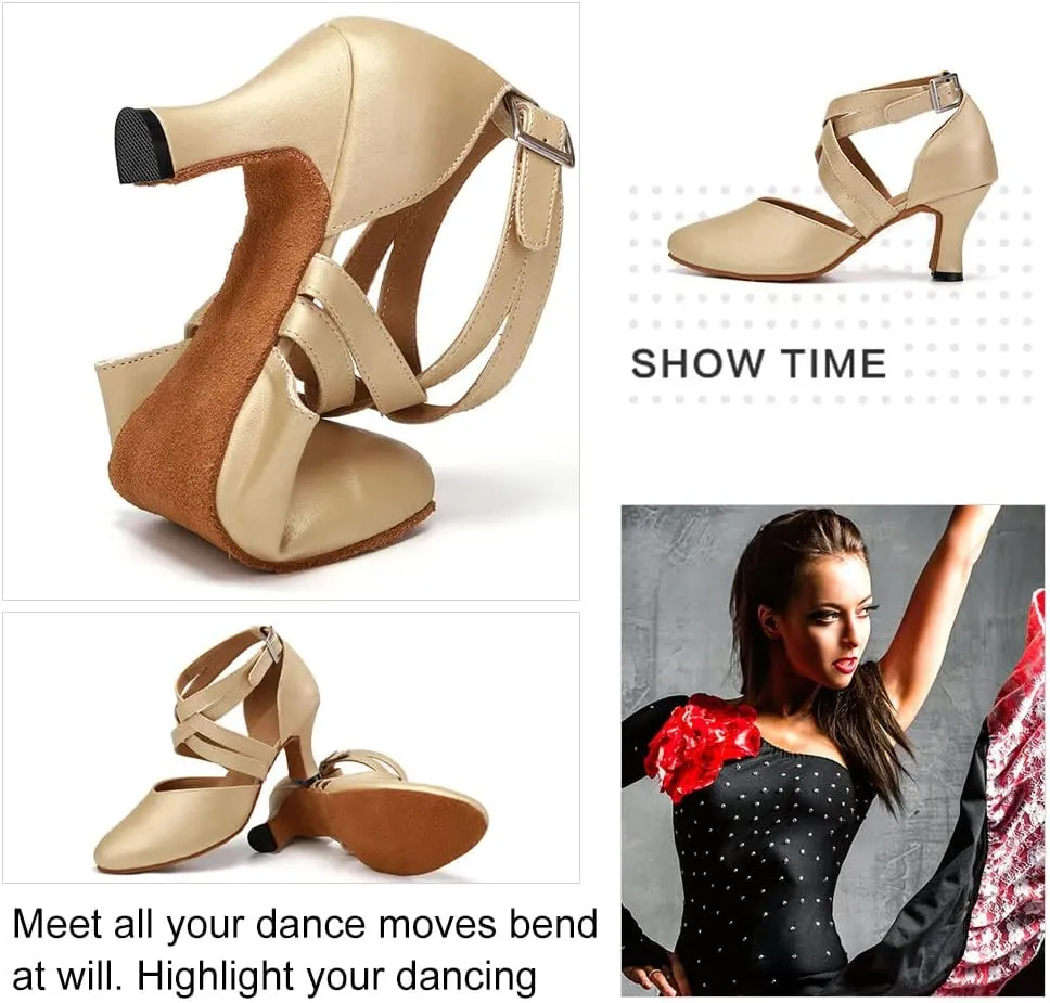 TINRYMX Women Ballroom Dance Shoes Closed Toe Character Modern Latin Salsa Tango Waltz Performance Dancing Shoes,Model-7161KD