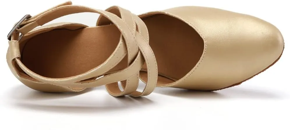 TINRYMX Women Ballroom Dance Shoes Closed Toe Character Modern Latin Salsa Tango Waltz Performance Dancing Shoes,Model-7161KD