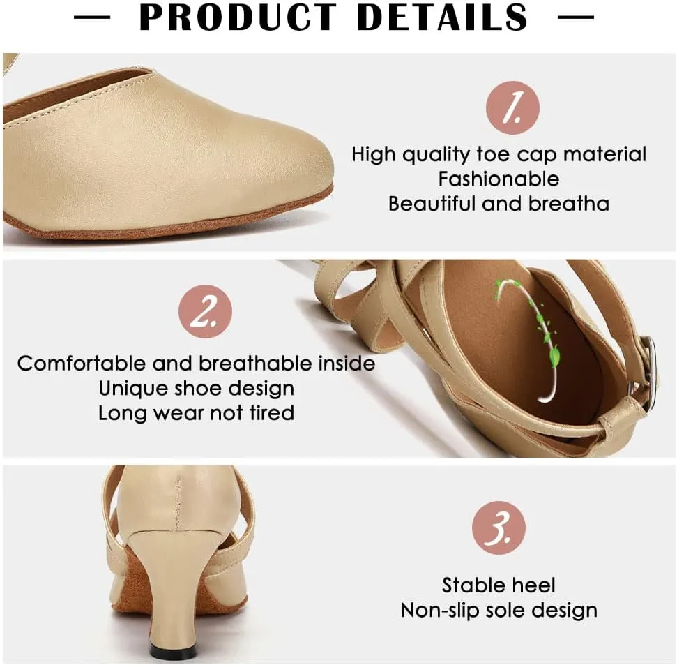 TINRYMX Women Ballroom Dance Shoes Closed Toe Character Modern Latin Salsa Tango Waltz Performance Dancing Shoes,Model-7161KD