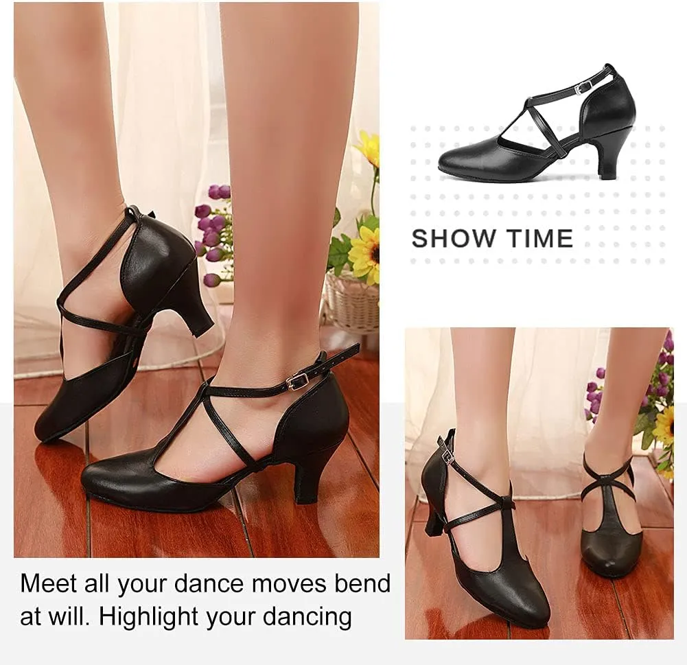 TINRYMX Women Ballroom Dance Shoes Closed Toe T-Strap Character Modern Latin Salsa Tango Waltz Performance Dancing Shoes,Model-YCL272