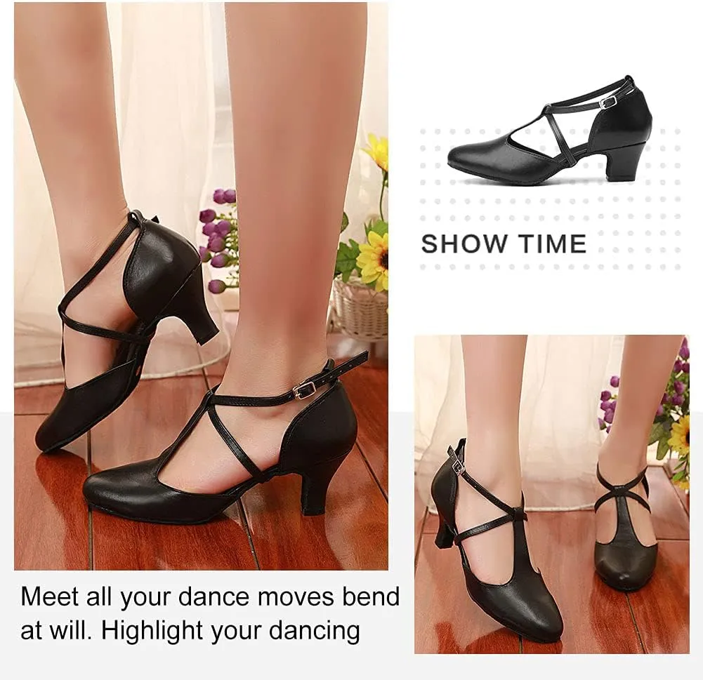 TINRYMX Women Ballroom Dance Shoes Closed Toe T-Strap Character Modern Latin Salsa Tango Waltz Performance Dancing Shoes,Model-YCL272