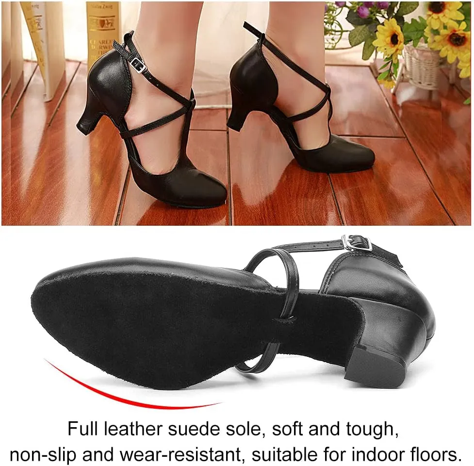 TINRYMX Women Ballroom Dance Shoes Closed Toe T-Strap Character Modern Latin Salsa Tango Waltz Performance Dancing Shoes,Model-YCL272