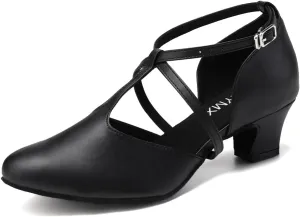 TINRYMX Women Ballroom Dance Shoes Closed Toe T-Strap Character Modern Latin Salsa Tango Waltz Performance Dancing Shoes,Model-YCL272