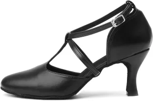 TINRYMX Women Ballroom Dance Shoes Closed Toe T-Strap Character Modern Latin Salsa Tango Waltz Performance Dancing Shoes,Model-YCL272