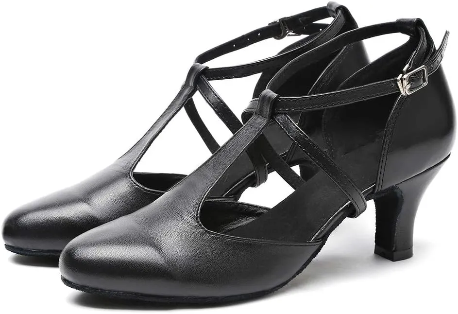 TINRYMX Women Ballroom Dance Shoes Closed Toe T-Strap Character Modern Latin Salsa Tango Waltz Performance Dancing Shoes,Model-YCL272