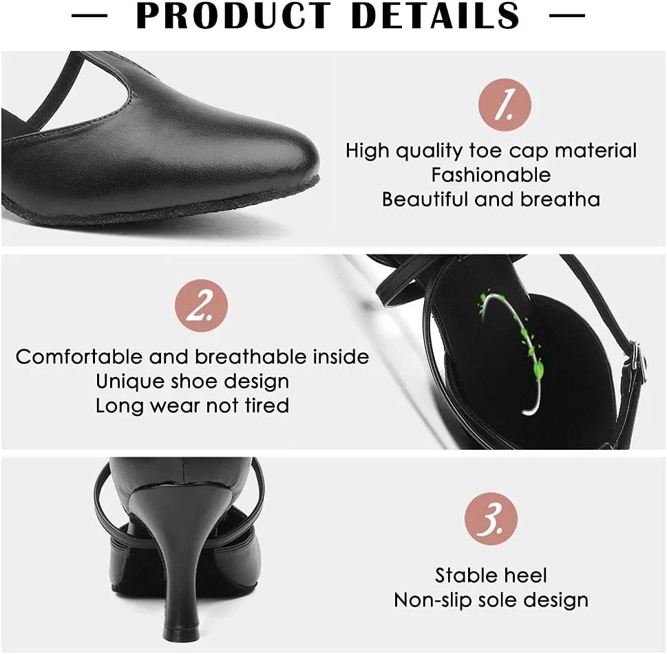 TINRYMX Women Ballroom Dance Shoes Closed Toe T-Strap Character Modern Latin Salsa Tango Waltz Performance Dancing Shoes,Model-YCL272