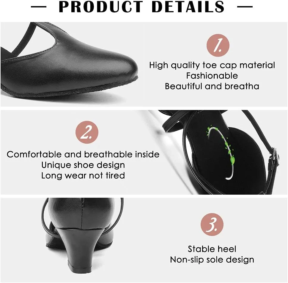 TINRYMX Women Ballroom Dance Shoes Closed Toe T-Strap Character Modern Latin Salsa Tango Waltz Performance Dancing Shoes,Model-YCL272