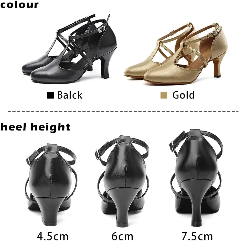 TINRYMX Women Ballroom Dance Shoes Closed Toe T-Strap Character Modern Latin Salsa Tango Waltz Performance Dancing Shoes,Model-YCL272